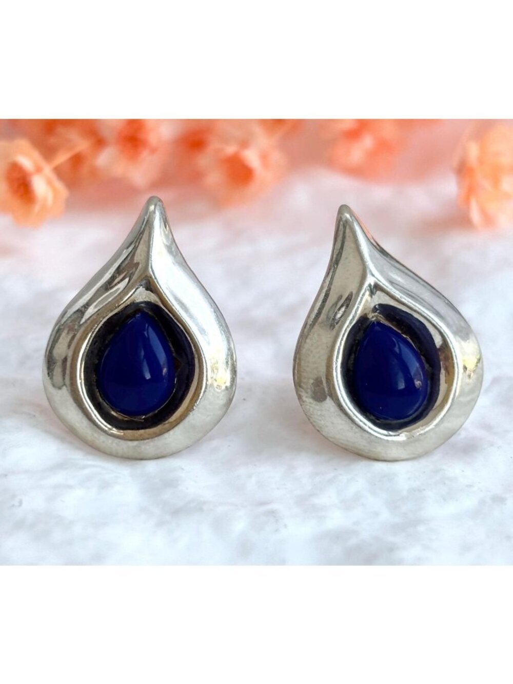 Lapis Lazuli Stone Teardrop Taxco, Mexico Sterling Silver Vintage 925 Earrings